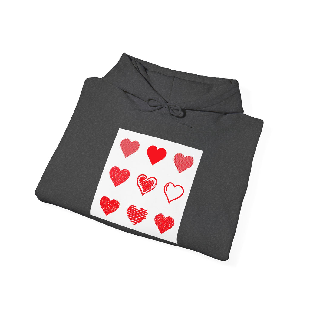 Hearts Grid Hoodie — Minimalist Red Heart Pattern Valentine Sweatshirt