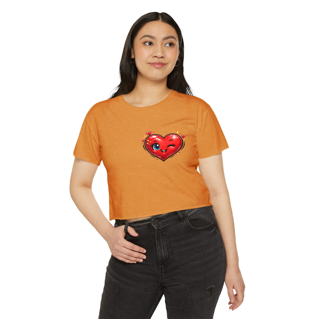 Heart Emoji Crop Top — Cute Winking Heart Graphic Women's Festival Tee