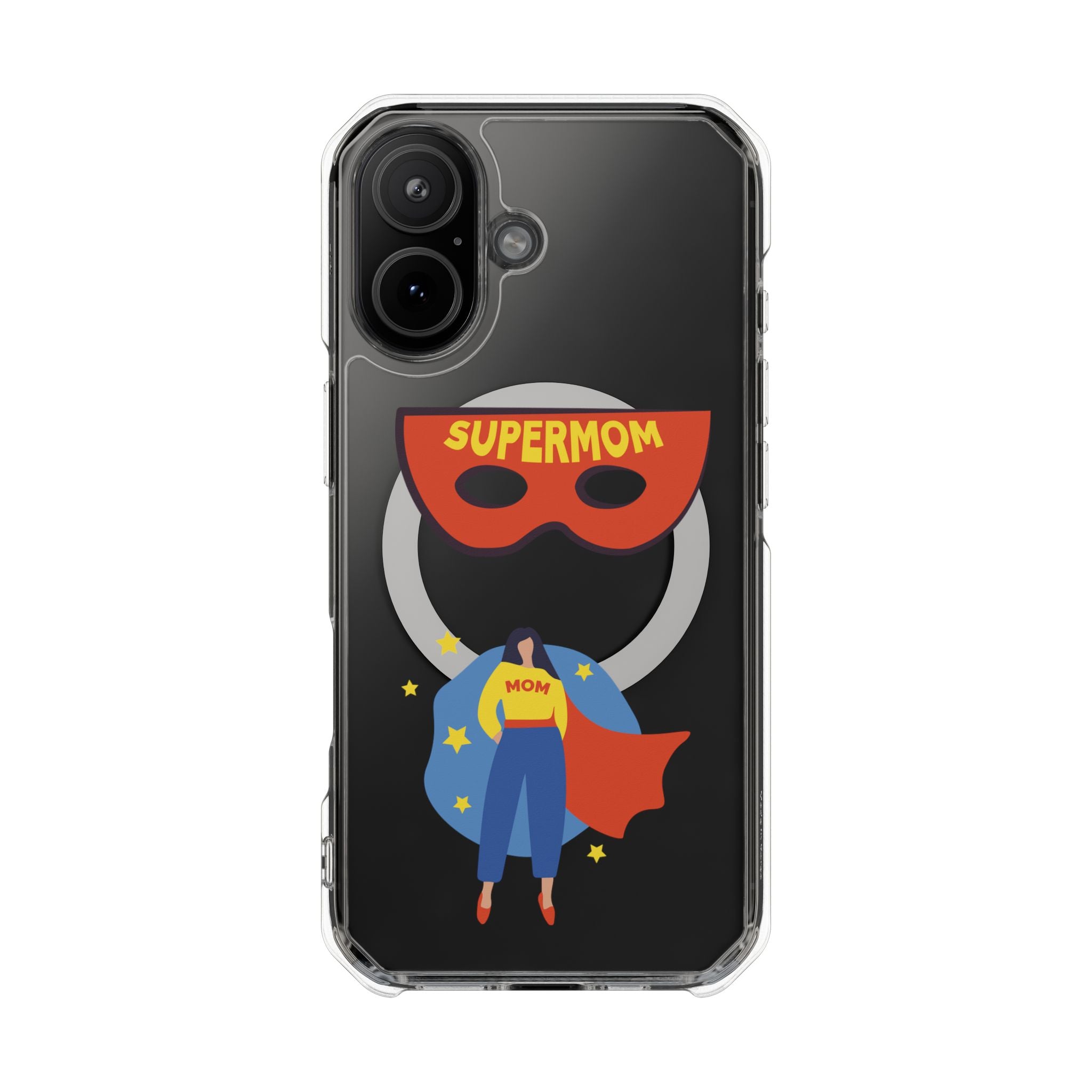 Supermom Magnetic Clear Phone Case — Clear Impact Case with Superhero Mom Design