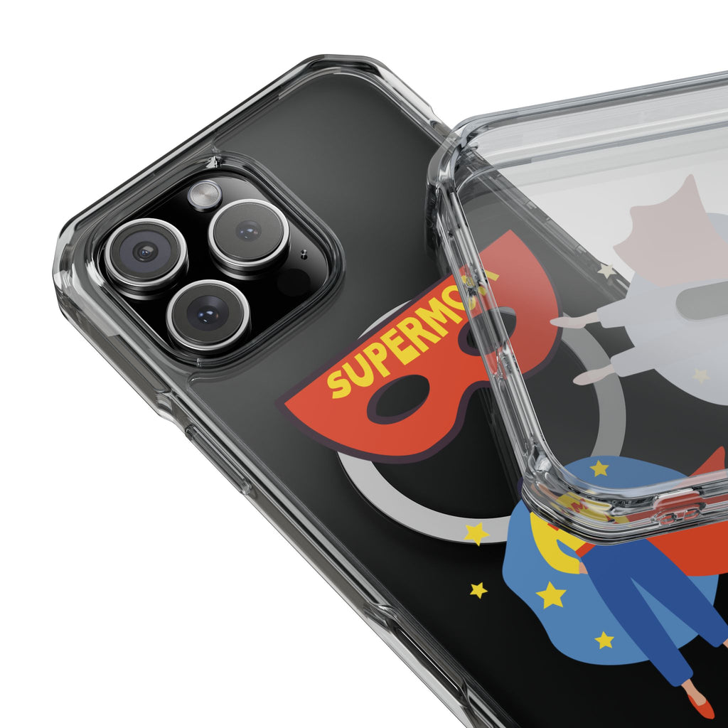 Supermom Magnetic Clear Phone Case — Clear Impact Case with Superhero Mom Design