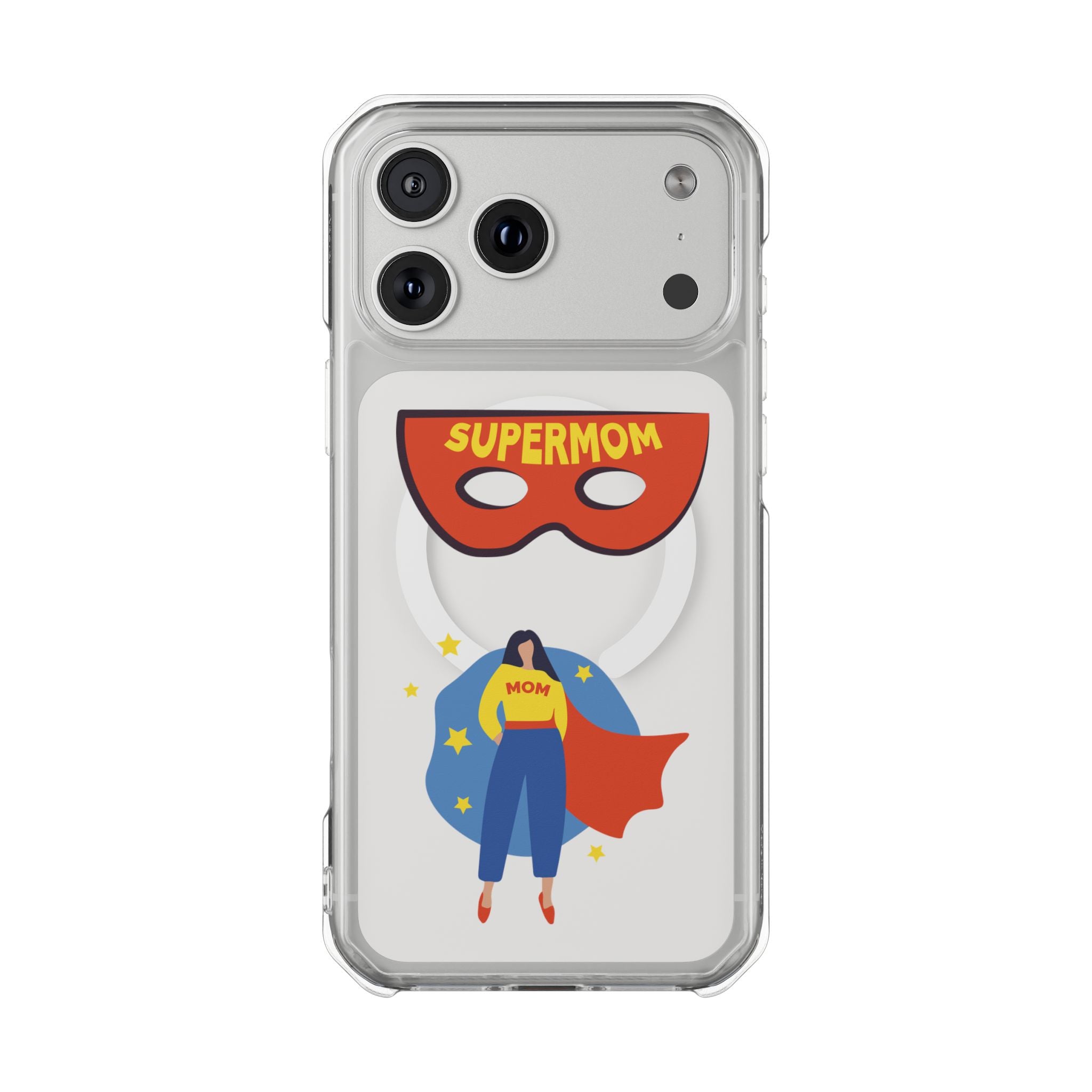 Supermom Magnetic Clear Phone Case — Clear Impact Case with Superhero Mom Design