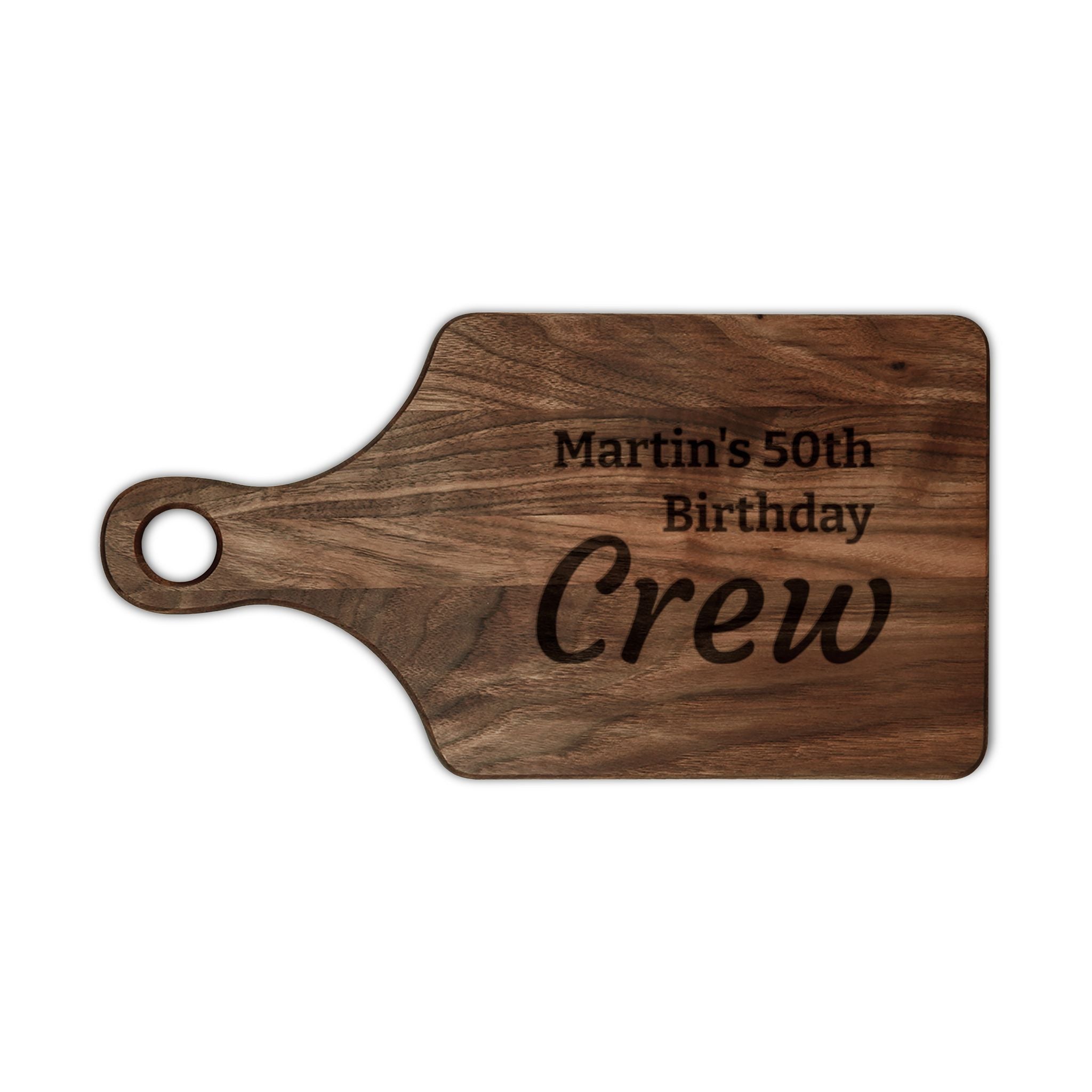 Engraved Cutting Board — "Martin's 50th Birthday Crew"