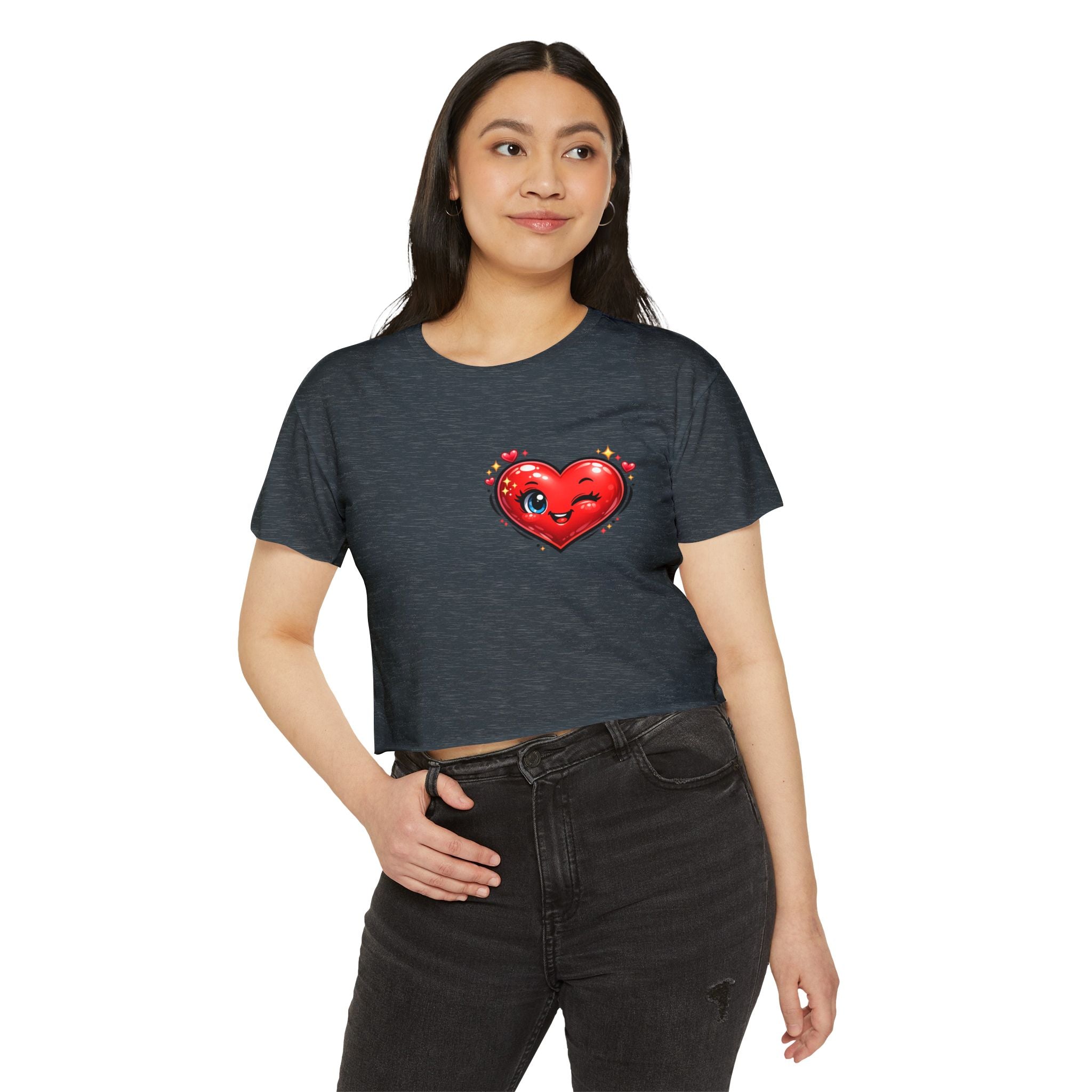 Heart Emoji Crop Top — Cute Winking Heart Graphic Women's Festival Tee