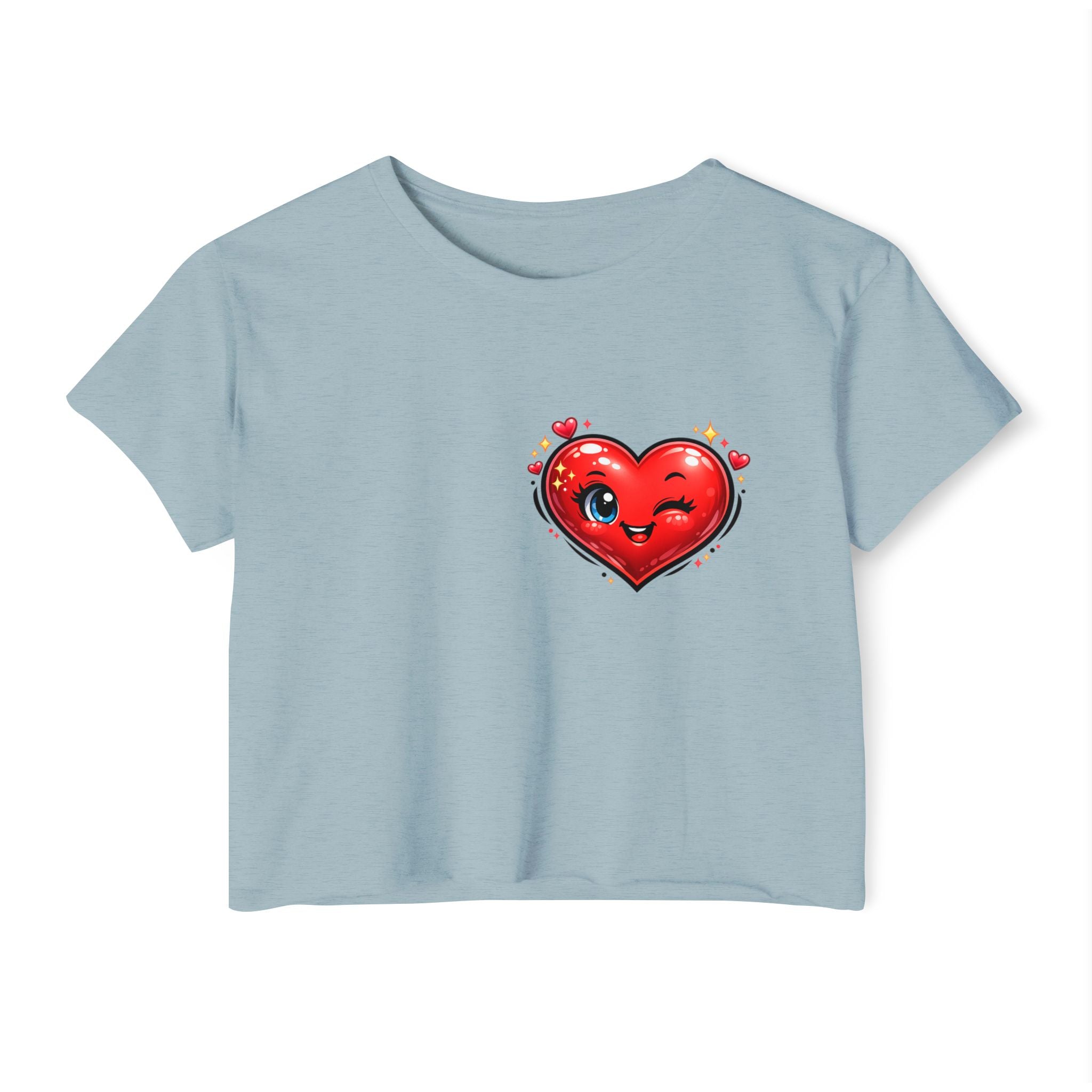 Heart Emoji Crop Top — Cute Winking Heart Graphic Women's Festival Tee