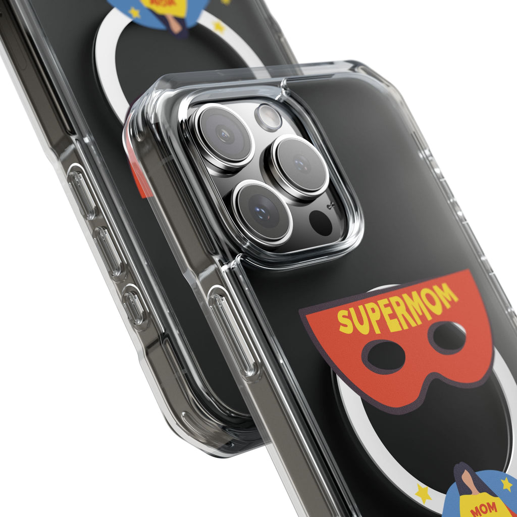 Supermom Magnetic Clear Phone Case — Clear Impact Case with Superhero Mom Design