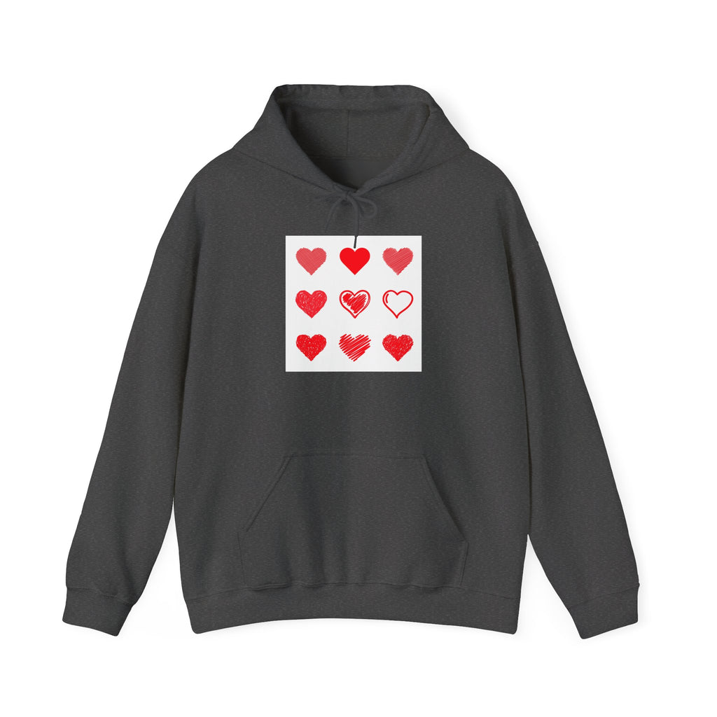 Hearts Grid Hoodie — Minimalist Red Heart Pattern Valentine Sweatshirt