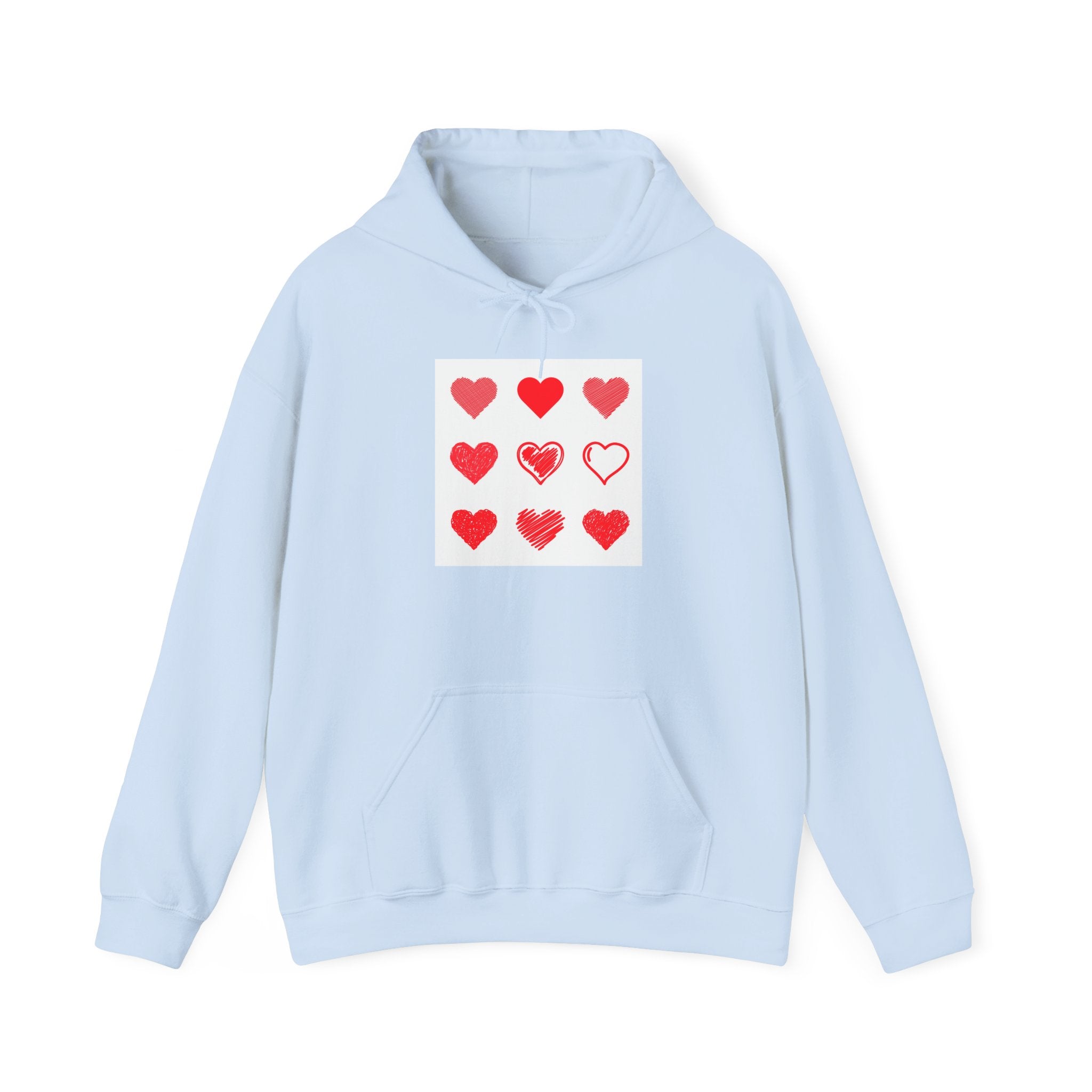 Hearts Grid Hoodie — Minimalist Red Heart Pattern Valentine Sweatshirt