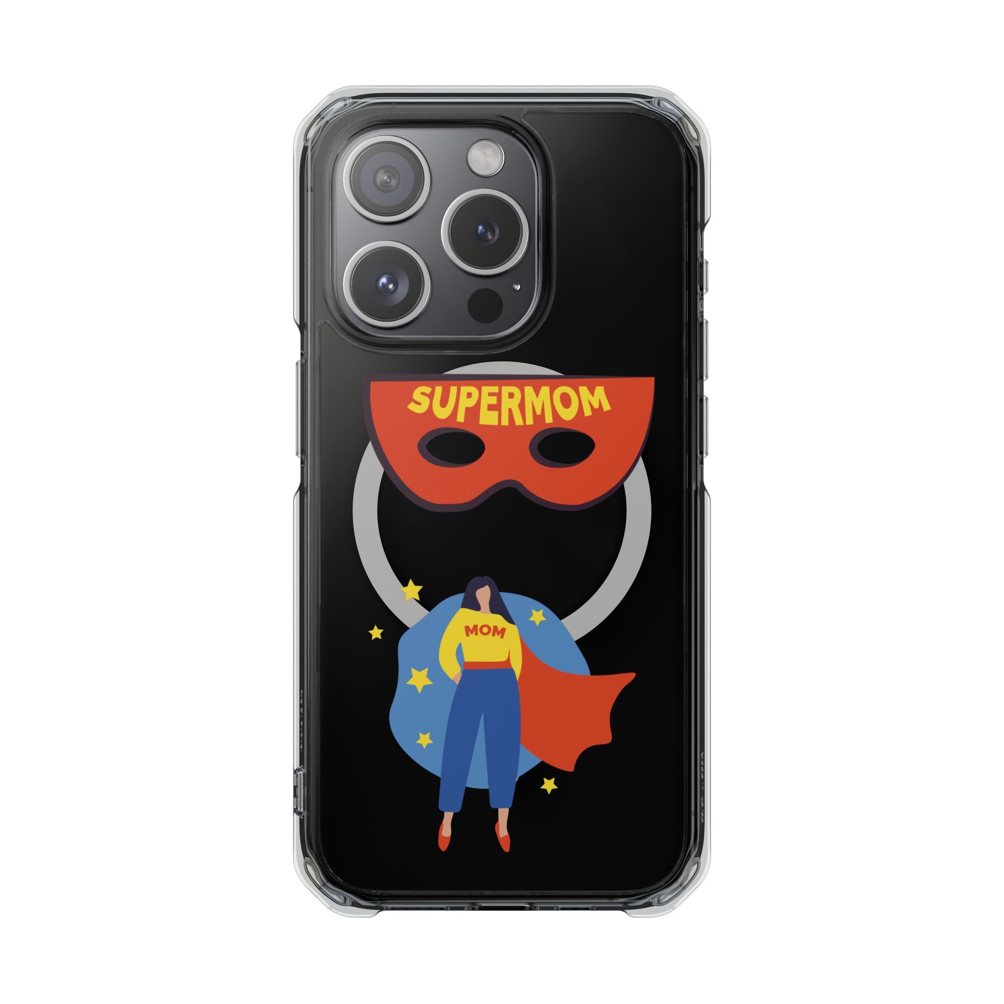 Supermom Magnetic Clear Phone Case — Clear Impact Case with Superhero Mom Design