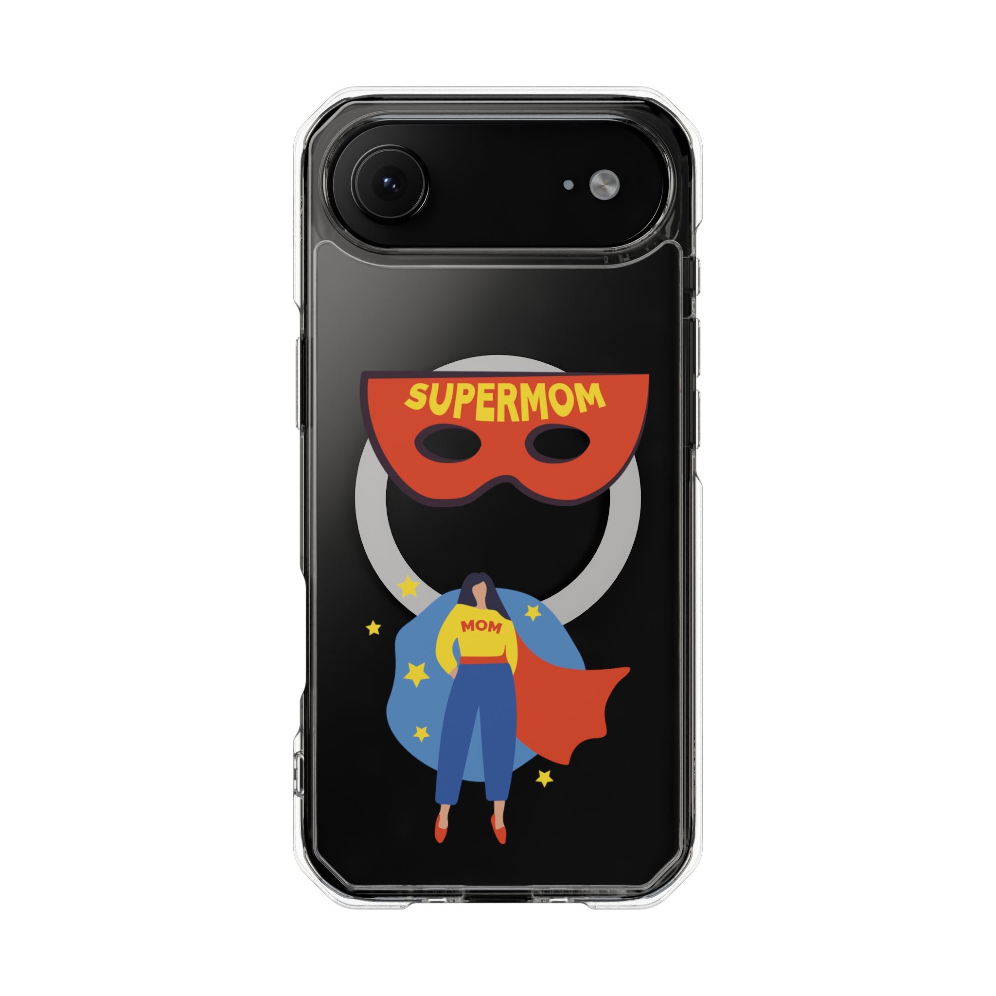 Supermom Magnetic Clear Phone Case — Clear Impact Case with Superhero Mom Design