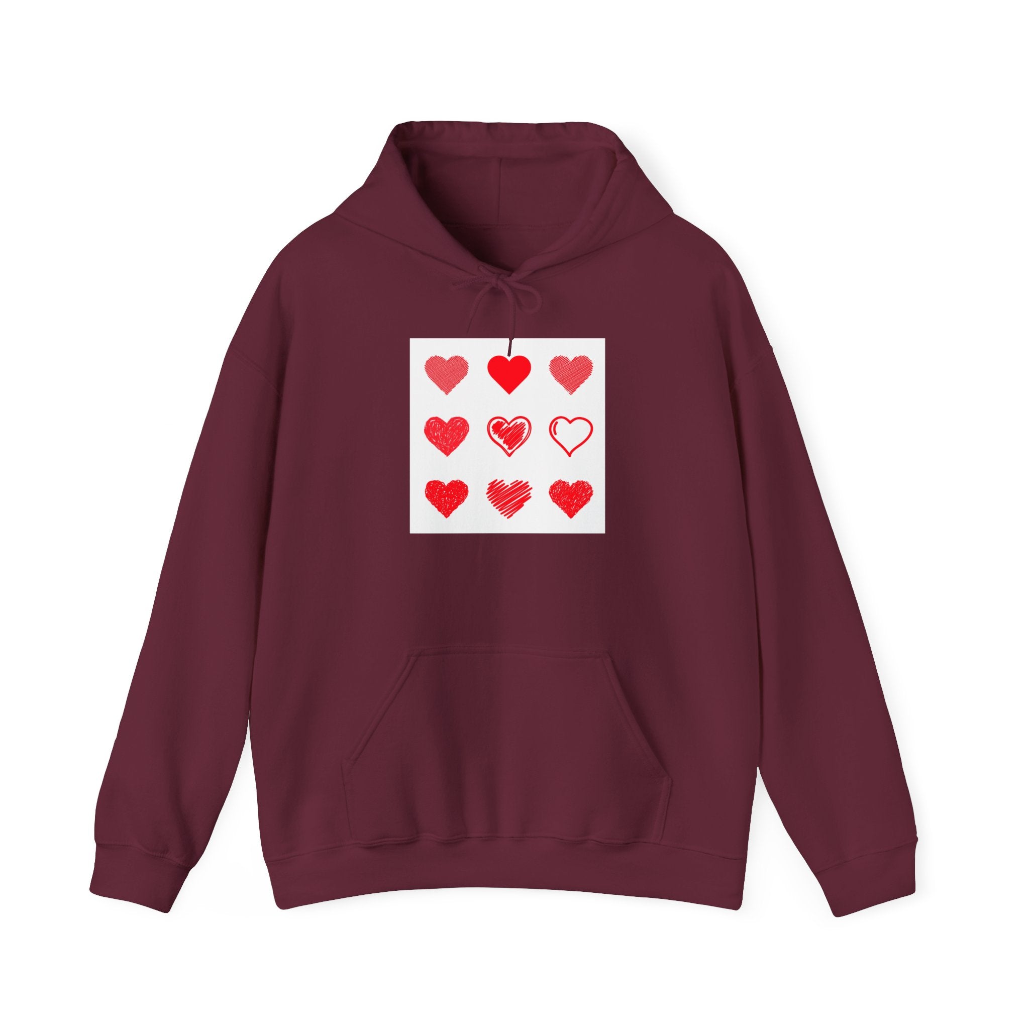 Hearts Grid Hoodie — Minimalist Red Heart Pattern Valentine Sweatshirt