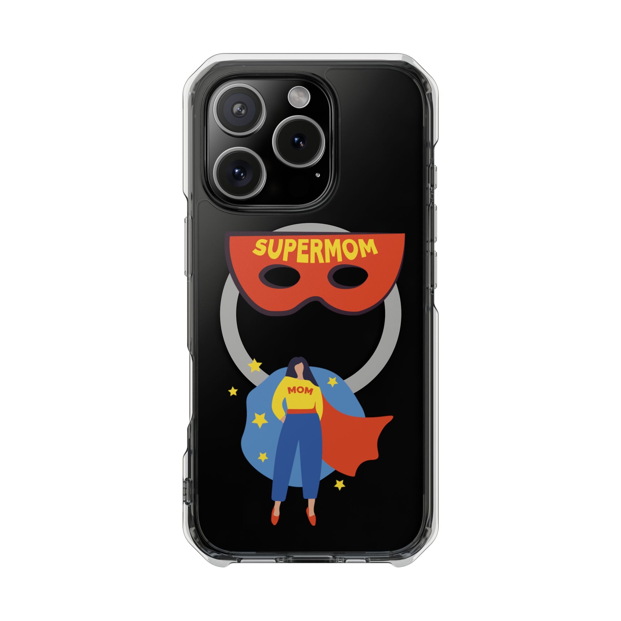 Supermom Magnetic Clear Phone Case — Clear Impact Case with Superhero Mom Design