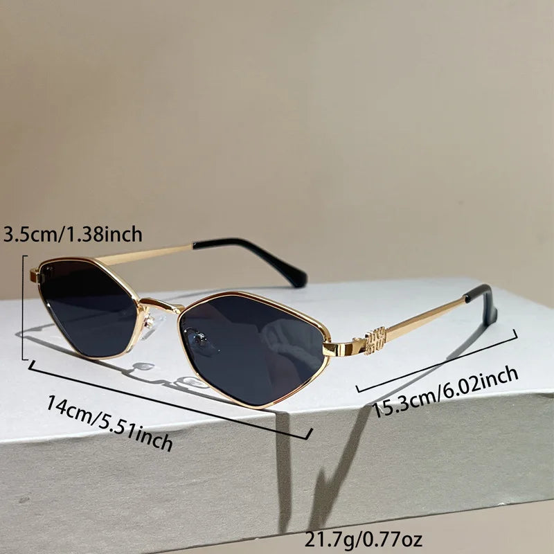 Sun Glasses for Women UV Protection Alloy Shades Driving Irregular New Small Cat Eye Sunglasses Diamond Pattern Small Fashion