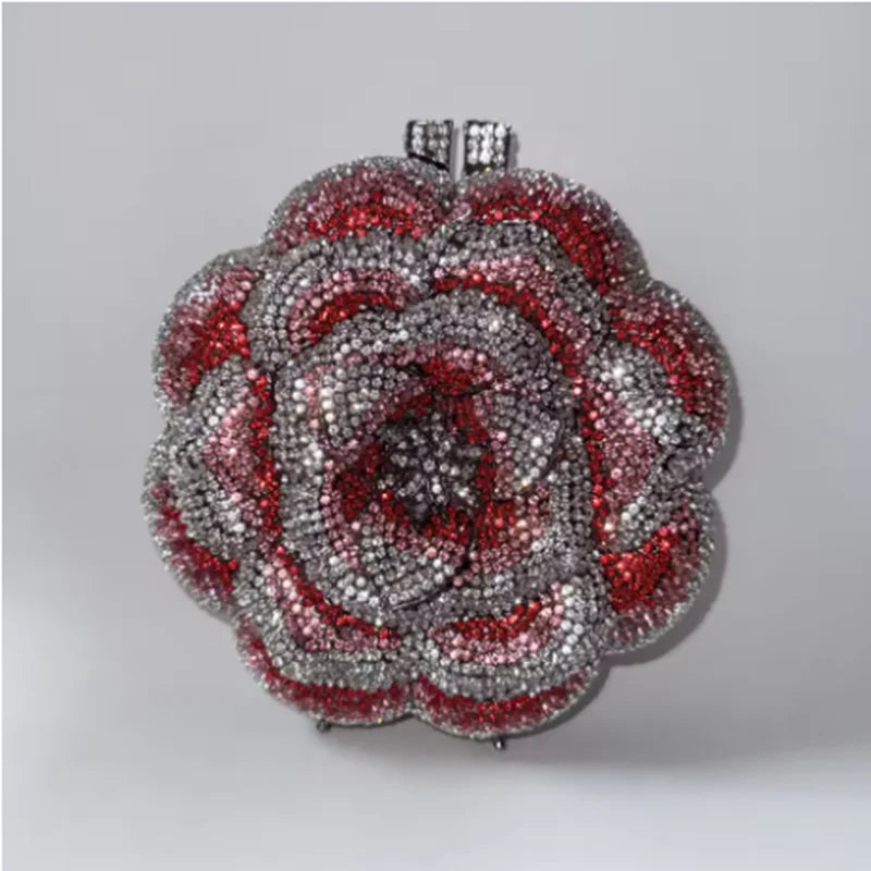 XIYUAN Rose Flower Pink Rhinestone Evening Clutches Women Floral Yellow Crystal Clutch Purse Luxury Bridal Wedding Party Handbag
