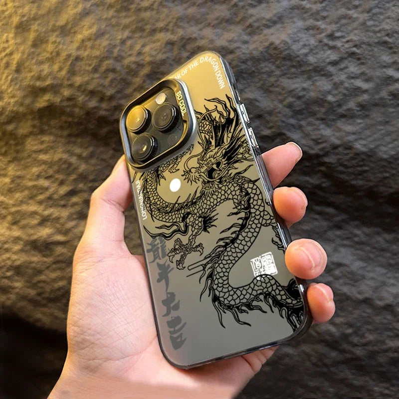 Phone Case for iPhone 18 17 16 15 14 13 12 11 Pro Max 16E 17E Plus 17 Air New Luxury Chinese Dragon Hard Matte Shockproof Cover