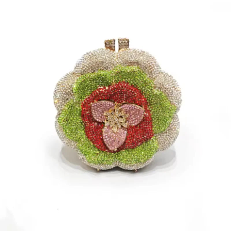 XIYUAN Rose Flower Pink Rhinestone Evening Clutches Women Floral Yellow Crystal Clutch Purse Luxury Bridal Wedding Party Handbag