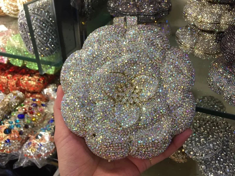 XIYUAN Rose Flower Pink Rhinestone Evening Clutches Women Floral Yellow Crystal Clutch Purse Luxury Bridal Wedding Party Handbag