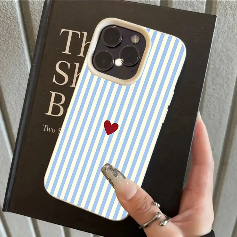 INS Cute Small Love Heart Pattern Fresh Phone Case For iPhone 18 17 16 15 14 Pro Max 13 12 11 XS X XR 7 8 Plus 16E 17E Air Cover