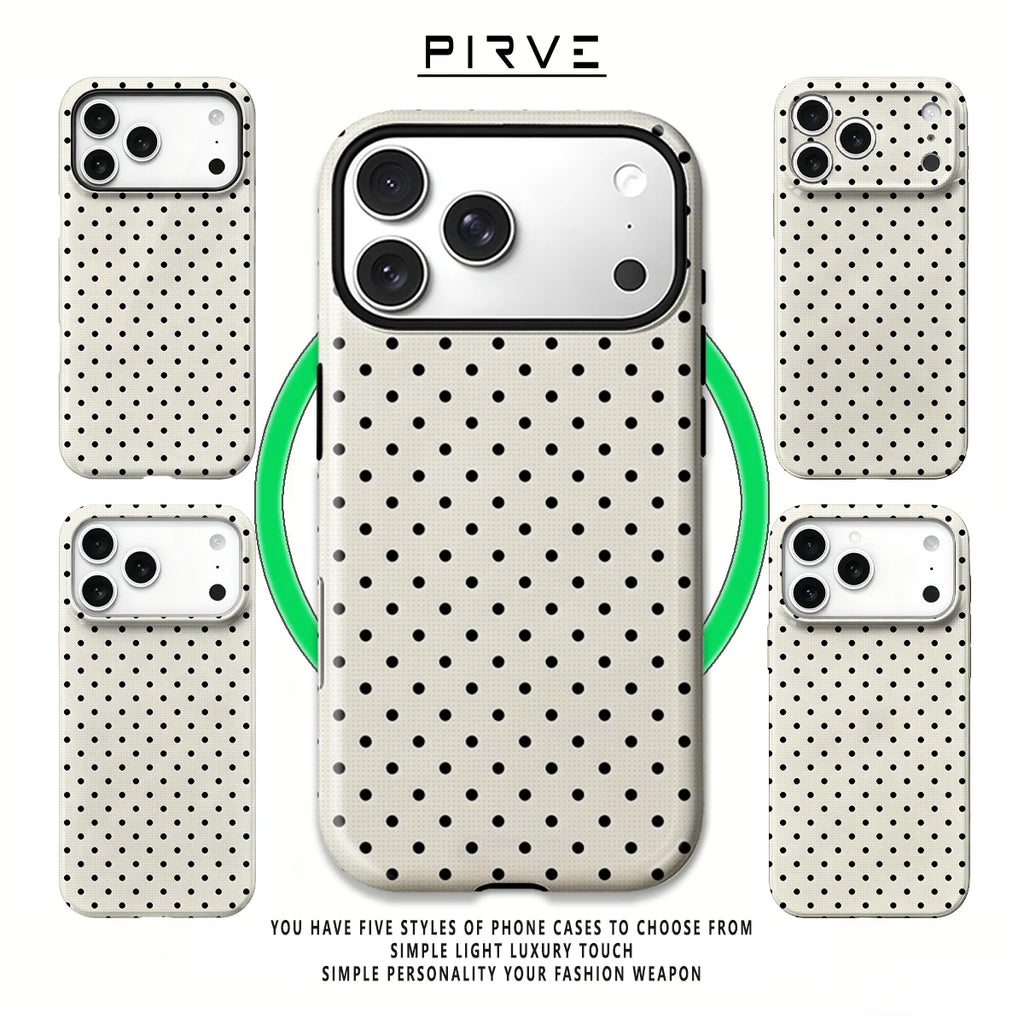 Korea Film Phone Case For iPhone 18 17 16 15 14 13 12 Pro Max Air 16e Max Classic Black Polka Dots Cream Hard PC Bumper Cover