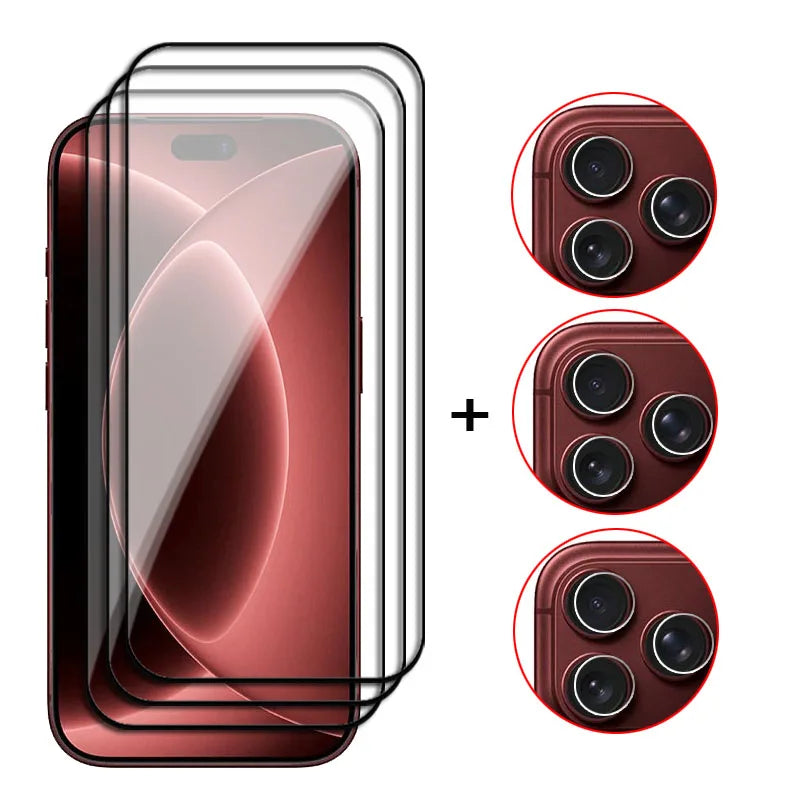 6in1 Full Cover Glass For iPhone 18 Pro Max Tempered Glass iphone 18 Pro Max Screen Protector Phone Lens Film iphone 18 Pro Max