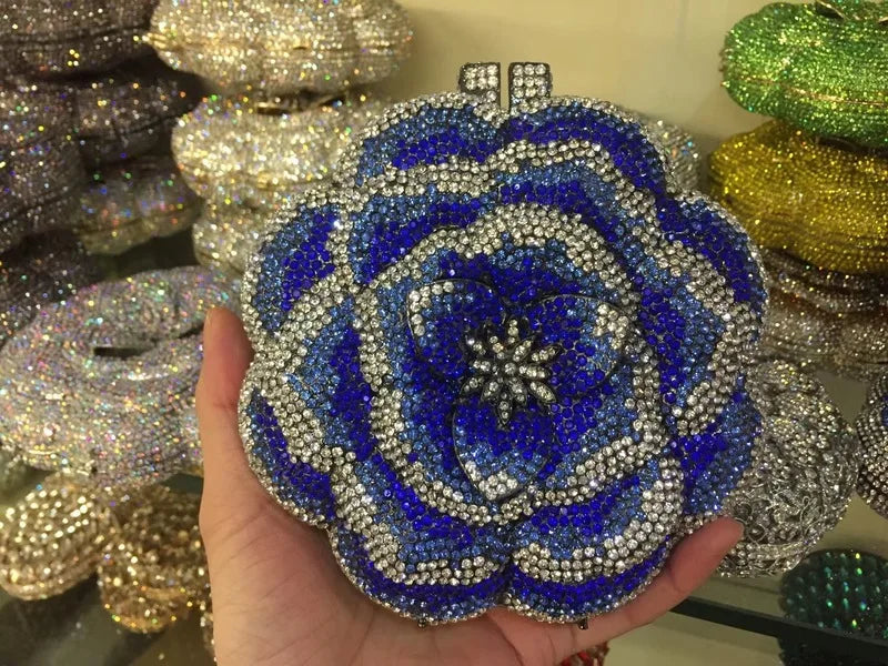 XIYUAN Rose Flower Pink Rhinestone Evening Clutches Women Floral Yellow Crystal Clutch Purse Luxury Bridal Wedding Party Handbag