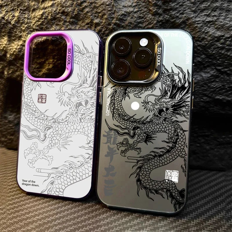 Phone Case for iPhone 18 17 16 15 14 13 12 11 Pro Max 16E 17E Plus 17 Air New Luxury Chinese Dragon Hard Matte Shockproof Cover