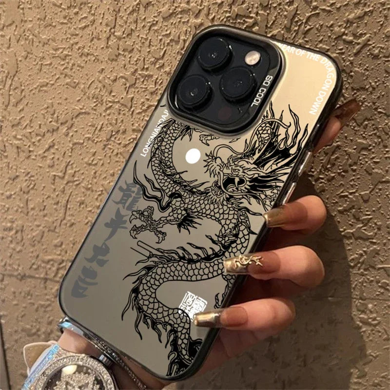 Phone Case for iPhone 18 17 16 15 14 13 12 11 Pro Max 16E 17E Plus 17 Air New Luxury Chinese Dragon Hard Matte Shockproof Cover