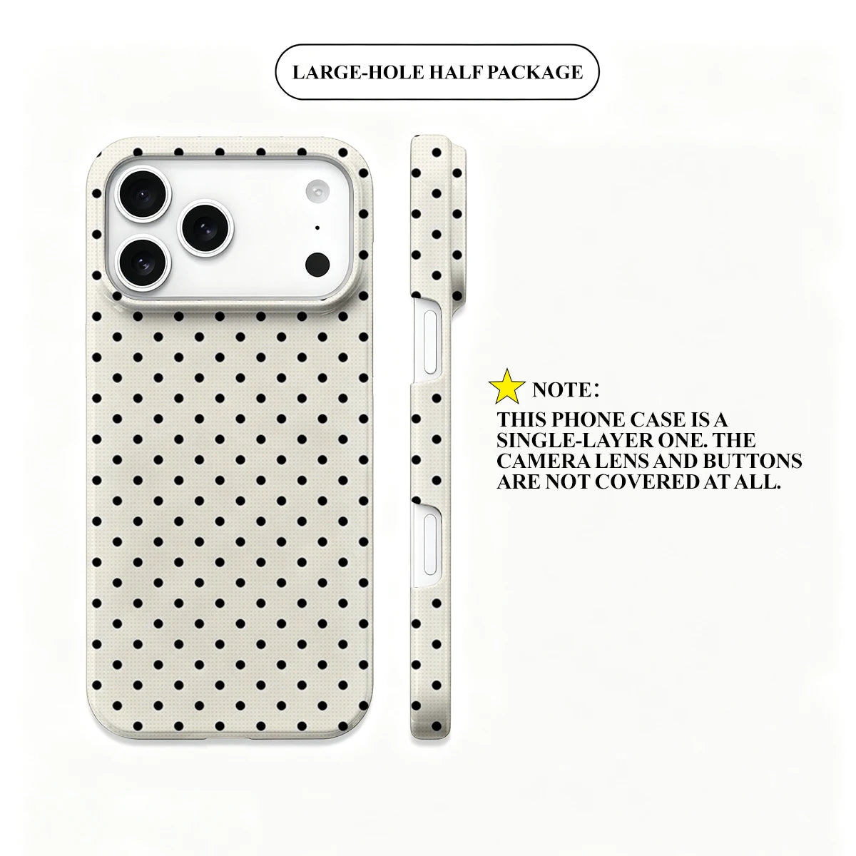 Korea Film Phone Case For iPhone 18 17 16 15 14 13 12 Pro Max Air 16e Max Classic Black Polka Dots Cream Hard PC Bumper Cover