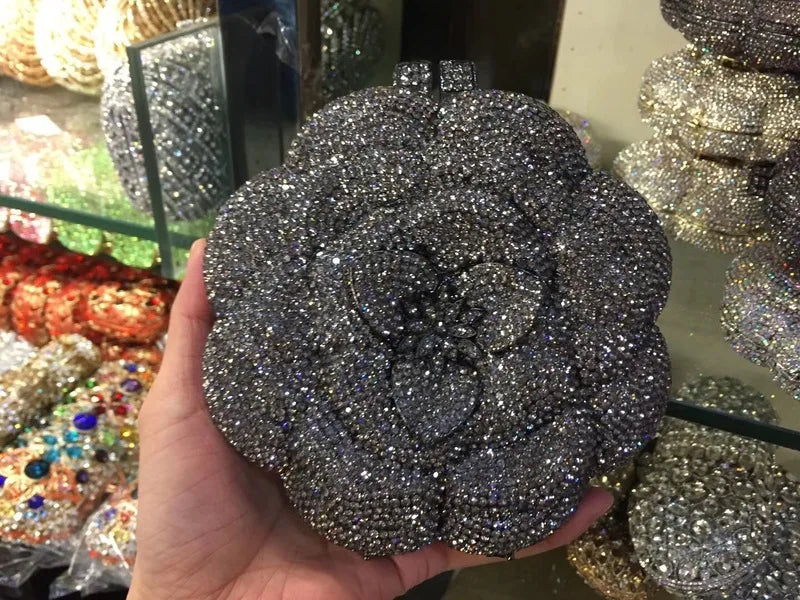 XIYUAN Rose Flower Pink Rhinestone Evening Clutches Women Floral Yellow Crystal Clutch Purse Luxury Bridal Wedding Party Handbag