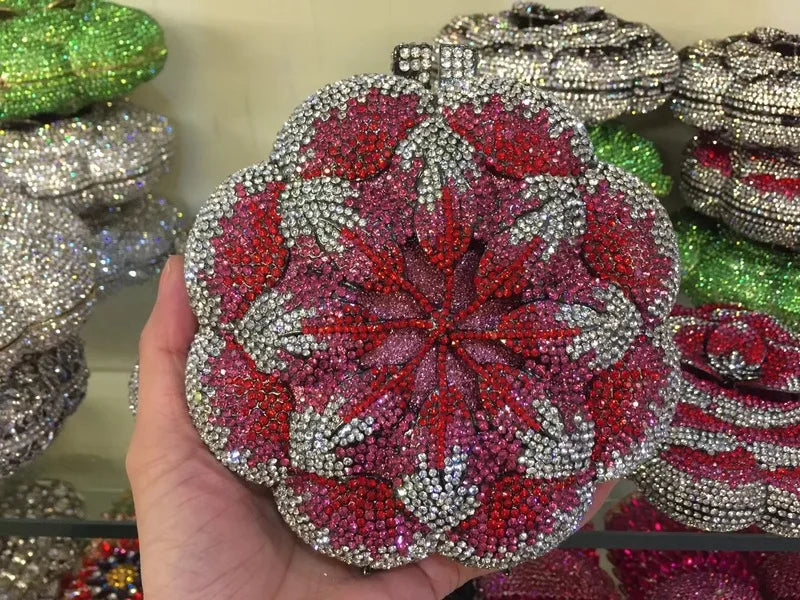 XIYUAN Rose Flower Pink Rhinestone Evening Clutches Women Floral Yellow Crystal Clutch Purse Luxury Bridal Wedding Party Handbag