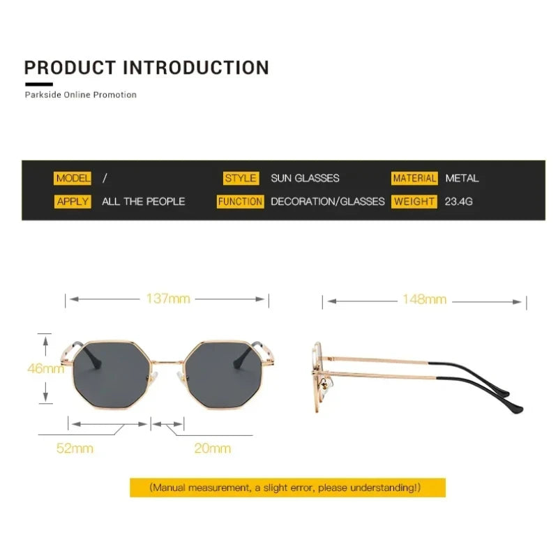 Popular Fashion Eyewear Polygonal Metal Retro Frame for Women Sunglasses Universal Luxury Brand Design Mirror UV400 Sun Glasses