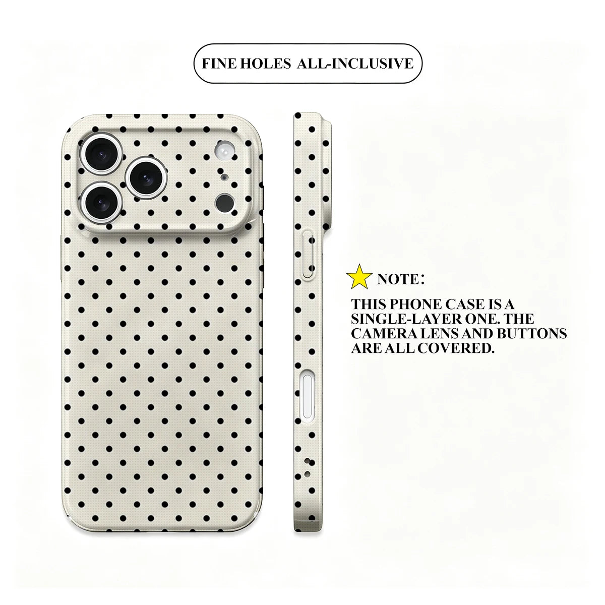 Korea Film Phone Case For iPhone 18 17 16 15 14 13 12 Pro Max Air 16e Max Classic Black Polka Dots Cream Hard PC Bumper Cover