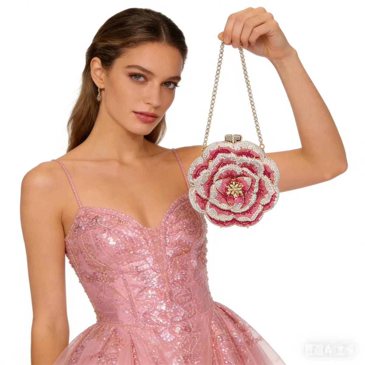 XIYUAN Rose Flower Pink Rhinestone Evening Clutches Women Floral Yellow Crystal Clutch Purse Luxury Bridal Wedding Party Handbag