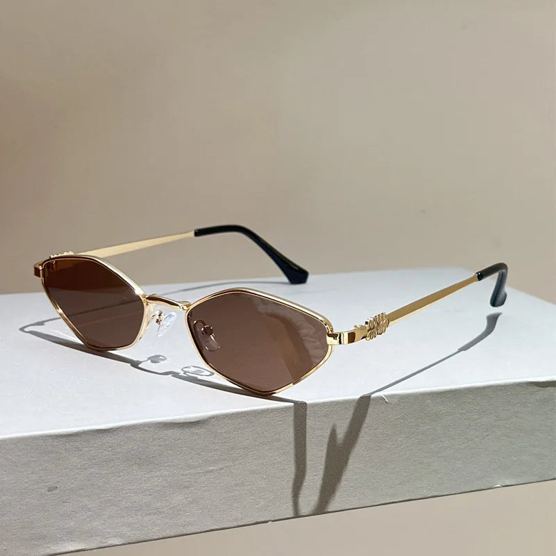 Sun Glasses for Women UV Protection Alloy Shades Driving Irregular New Small Cat Eye Sunglasses Diamond Pattern Small Fashion