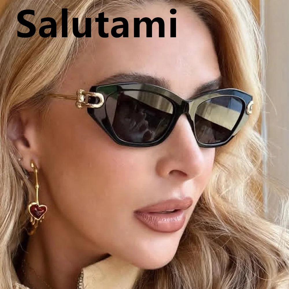 vintage irregular cat eye sunglasses for women new fashion brand alloy patchwork sun glasses ladies black blue gradient shades