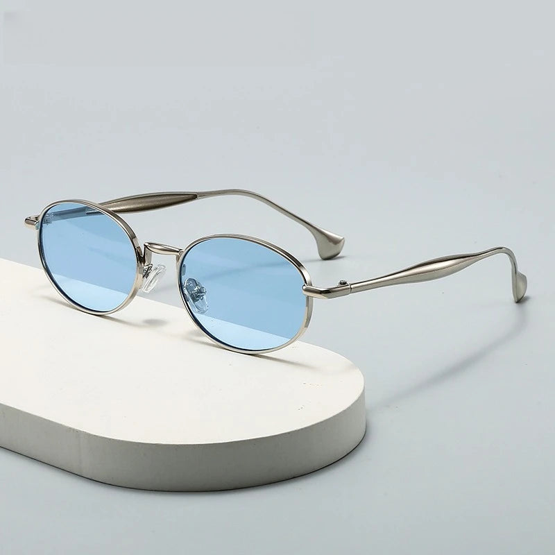 Retro Small Gothic Steampunk Oval Sunglasses Men Women Brand Designer Vintage Round Metal Frame Sun Glasses UV400 Beach Shades