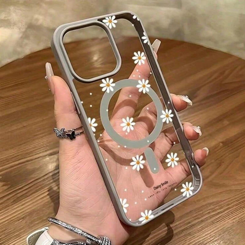 For iPhone 18 17 16 15 14 13 12 Pro Max Plus 16E Air 11 NEW Small Daisy Pattern Magnetic For Wireless Charging Phone Case Cover