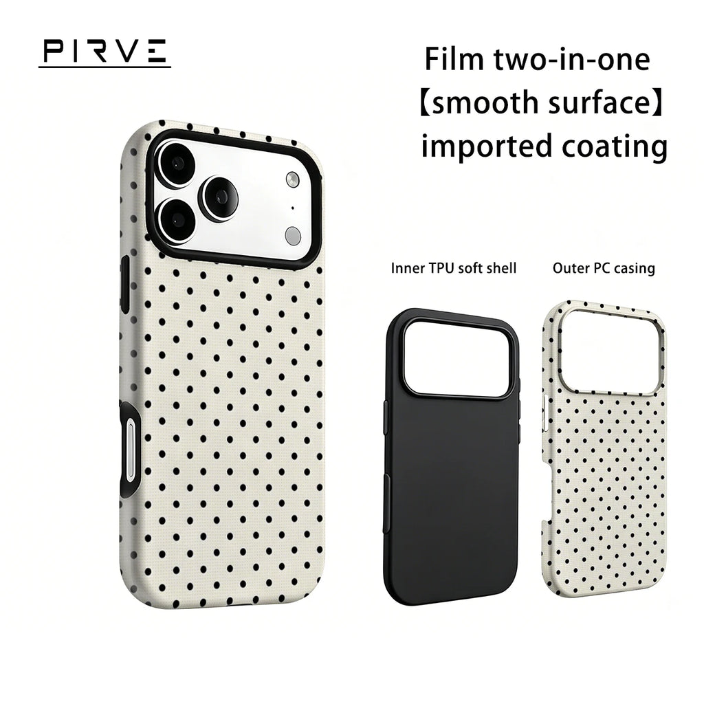 Korea Film Phone Case For iPhone 18 17 16 15 14 13 12 Pro Max Air 16e Max Classic Black Polka Dots Cream Hard PC Bumper Cover