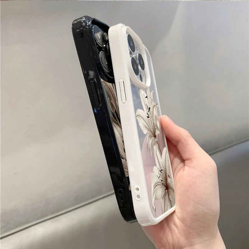 Shockproof Clear Phone Case for iPhone 18 Pro 17Pro Max 15 14 13 12 11 16E Air X XR XS 7 8 Plus SE2022 Vintage Lily Floral Cover