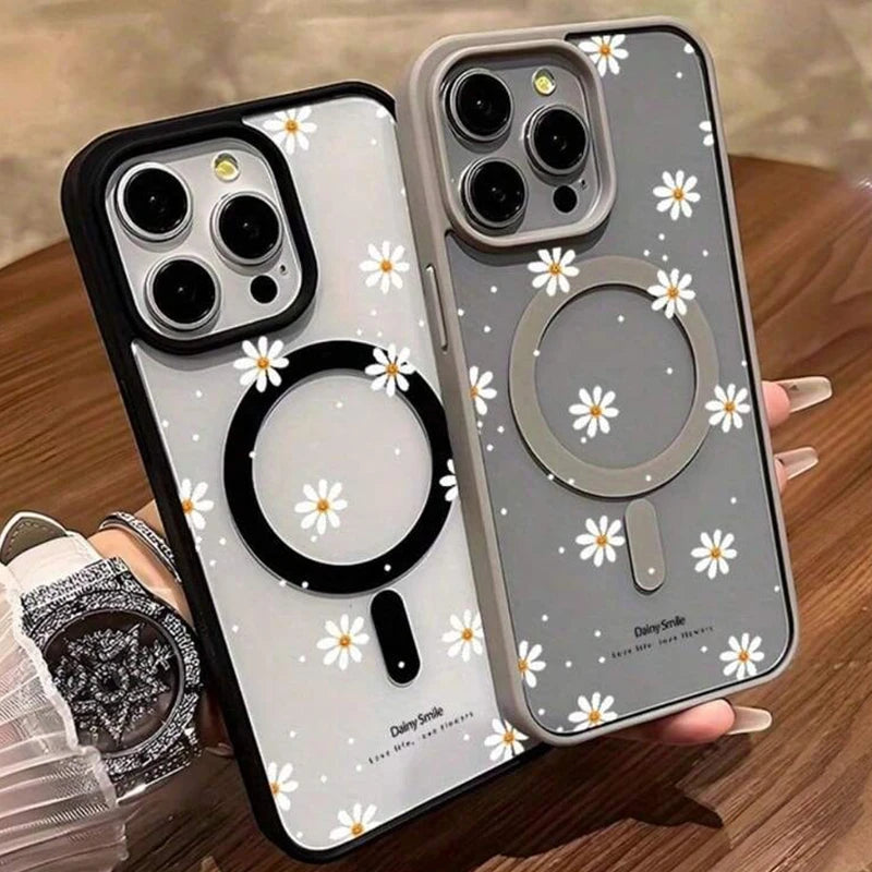 For iPhone 18 17 16 15 14 13 12 Pro Max Plus 16E Air 11 NEW Small Daisy Pattern Magnetic For Wireless Charging Phone Case Cover