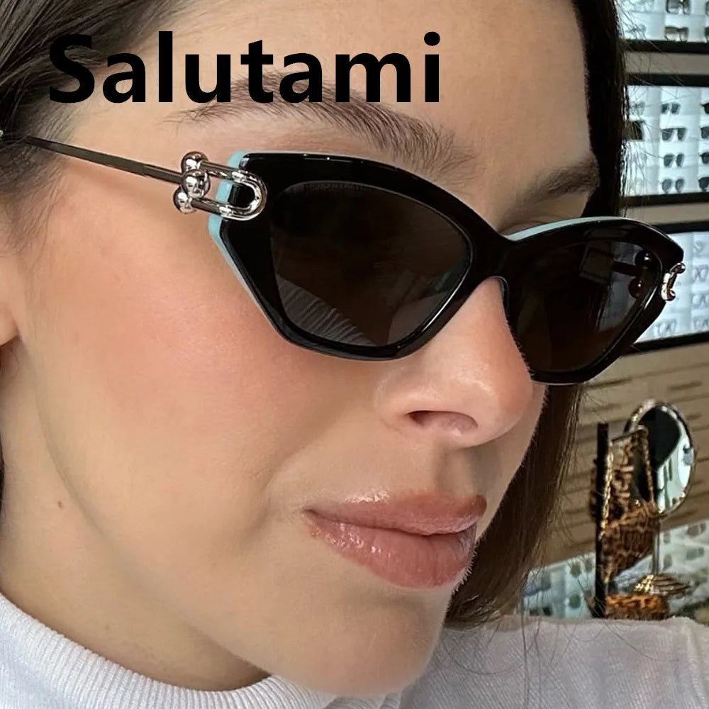 vintage irregular cat eye sunglasses for women new fashion brand alloy patchwork sun glasses ladies black blue gradient shades