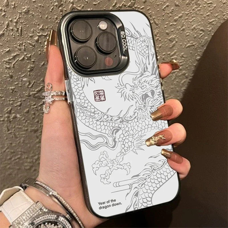 Phone Case for iPhone 18 17 16 15 14 13 12 11 Pro Max 16E 17E Plus 17 Air New Luxury Chinese Dragon Hard Matte Shockproof Cover
