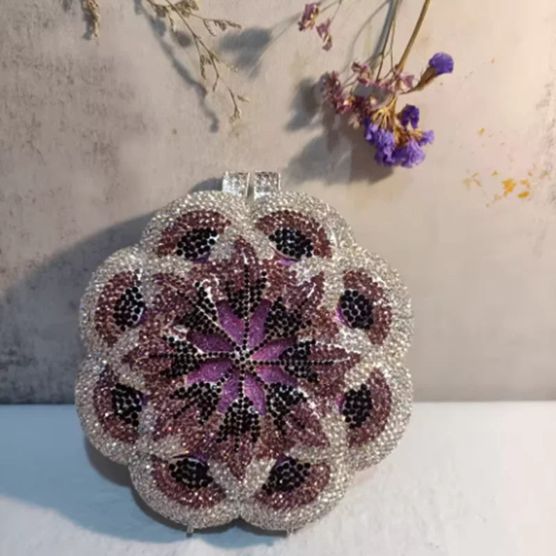 XIYUAN Rose Flower Pink Rhinestone Evening Clutches Women Floral Yellow Crystal Clutch Purse Luxury Bridal Wedding Party Handbag