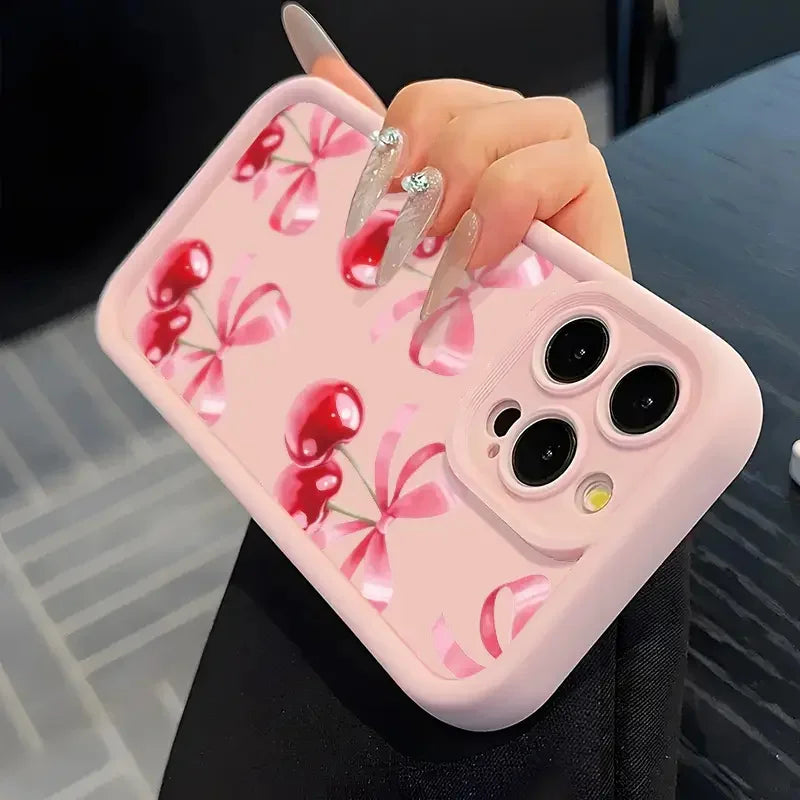 Luxury Wine Red Cherry Print Case for iPhone 18 Pro Max 17 16 15 14 13 12 11 7 8 Plus Air 16e X XR XS Shockproof Silicone Cover
