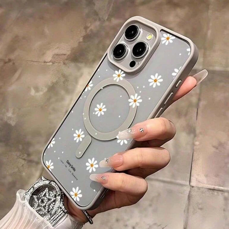 For iPhone 18 17 16 15 14 13 12 Pro Max Plus 16E Air 11 NEW Small Daisy Pattern Magnetic For Wireless Charging Phone Case Cover