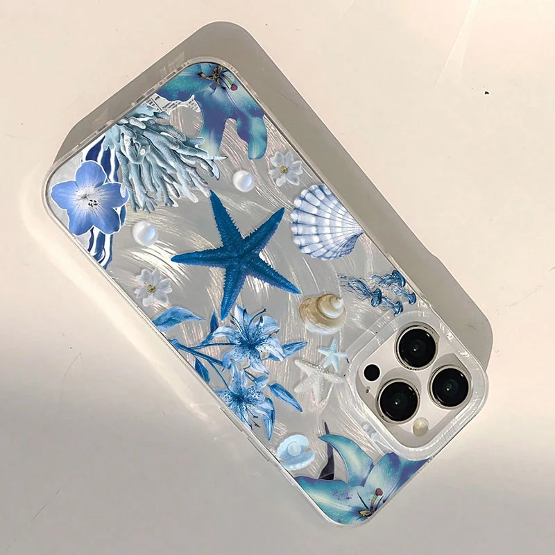 For iPhone 18 17 16 15 14 13 12 11 Pro Max XS XR 7 8 Plus 16E 17E Air Summer Healing Ocean Life Floral Pattern Feather IMD Cover