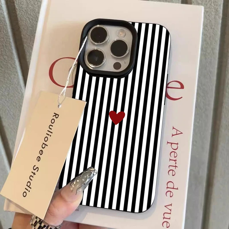 INS Cute Small Love Heart Pattern Fresh Phone Case For iPhone 18 17 16 15 14 Pro Max 13 12 11 XS X XR 7 8 Plus 16E 17E Air Cover