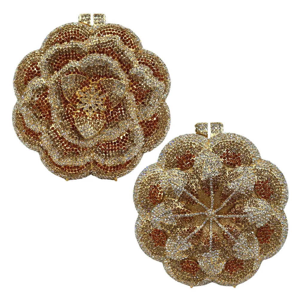 XIYUAN Rose Flower Pink Rhinestone Evening Clutches Women Floral Yellow Crystal Clutch Purse Luxury Bridal Wedding Party Handbag