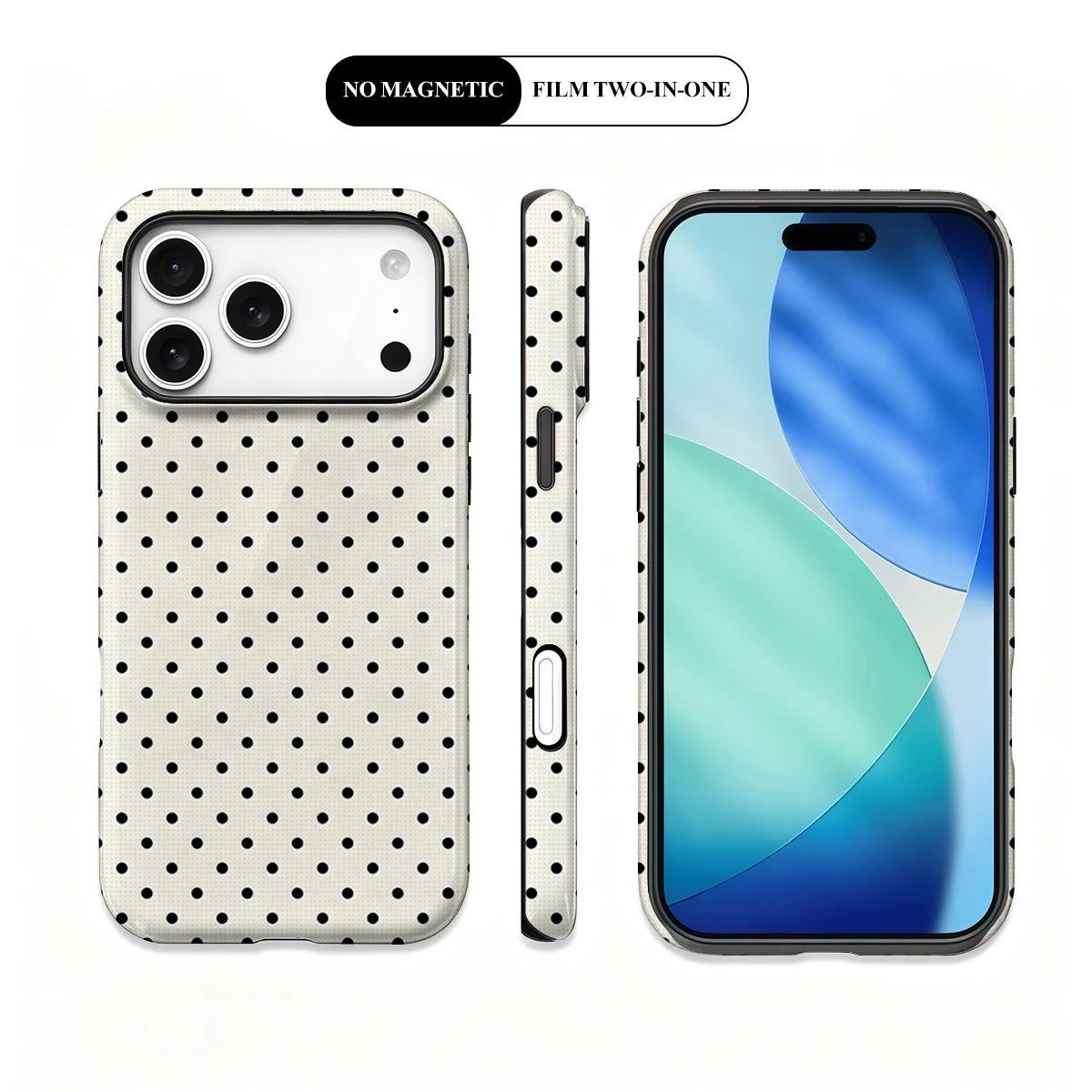 Korea Film Phone Case For iPhone 18 17 16 15 14 13 12 Pro Max Air 16e Max Classic Black Polka Dots Cream Hard PC Bumper Cover