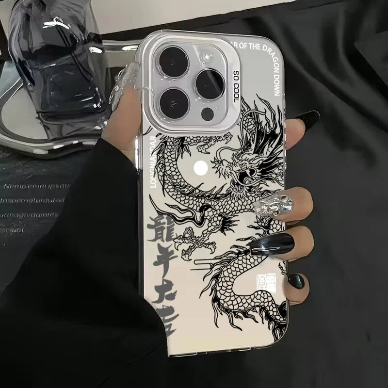 Phone Case for iPhone 18 17 16 15 14 13 12 11 Pro Max 16E 17E Plus 17 Air New Luxury Chinese Dragon Hard Matte Shockproof Cover