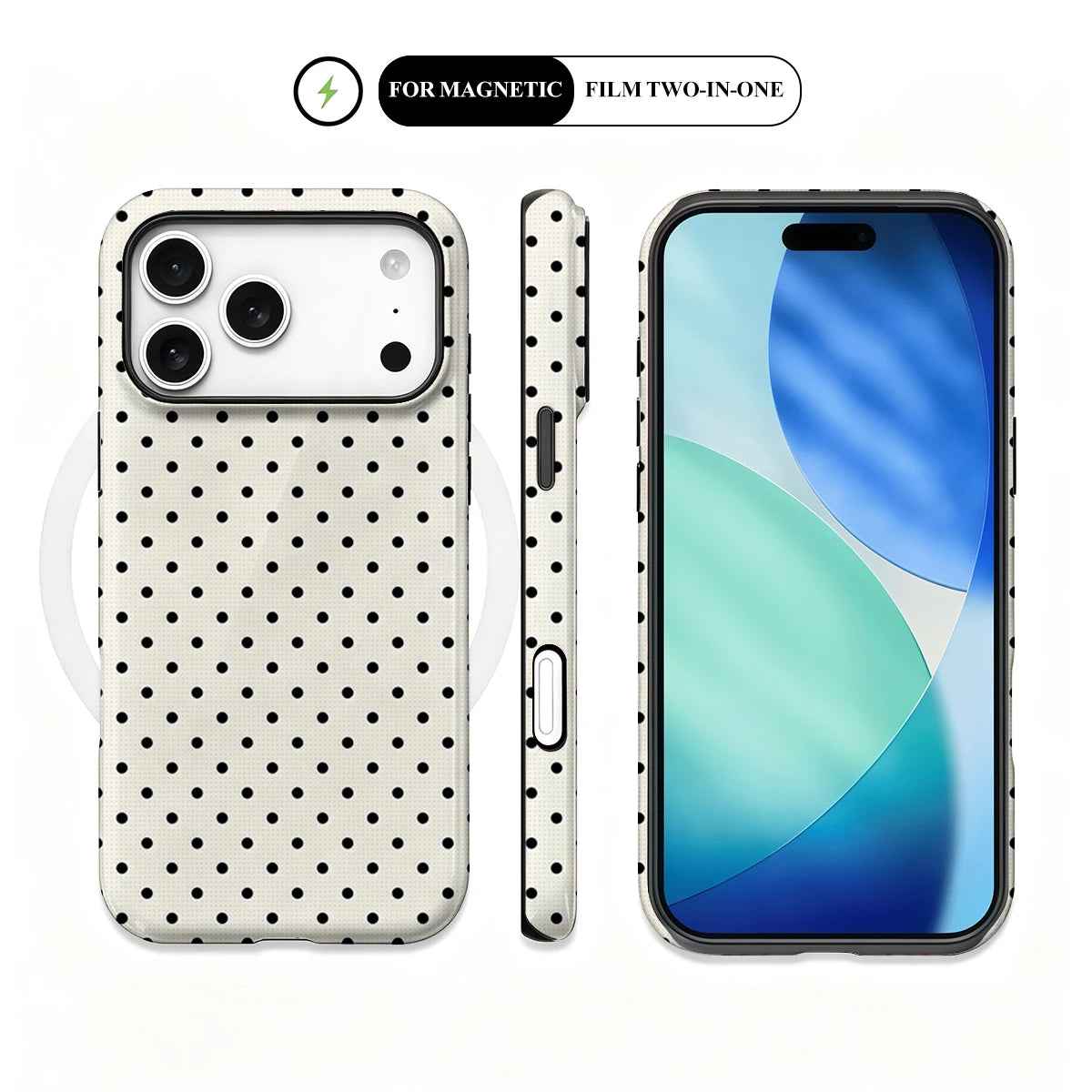 Korea Film Phone Case For iPhone 18 17 16 15 14 13 12 Pro Max Air 16e Max Classic Black Polka Dots Cream Hard PC Bumper Cover